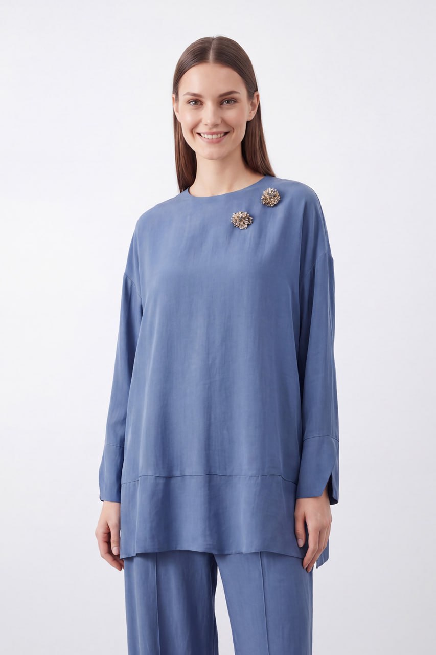 Tencel broche set puane
